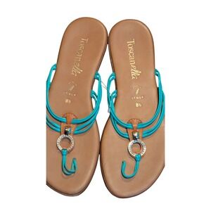 Toscanella Georgette Turquoise Blue Rhinestone Thong Sandals Made in Italy 8.5